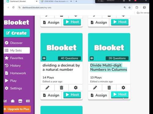 #Blooket // Divide Multi digit Numbers in Columns test FREE by Liudmyla