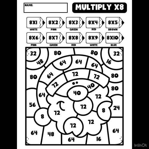 3rd Grade Multiplication ×8 Color-by-Code Worksheets | Christmas Math  Practice