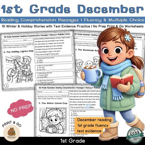 1st Grade December Reading Comprehension Passages | Fluency & Multiple ...