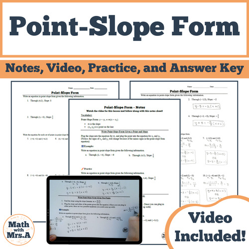 Preview of Point-Slope Form | Notes, Video Lesson, Worksheet