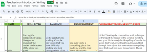 Preview of Give Essay Feedback on Excel Sheets Speedily (Focus: Intro for Narrative)