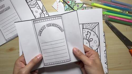 Christmas holidays coloring cards craft by LittleWow | TPT