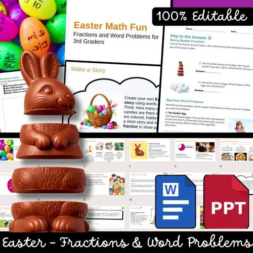 Easter Math Fractions and Word Problems | Math Fraction Activities Worksheets