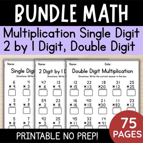 4th & 5th Grade Multiplication Math Bundle: 1 & 2 Digit Worksheets with ...