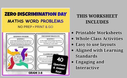 40 Zero Discrimination Day Math Word Problems (Grades 3–8) by Learnwith ...