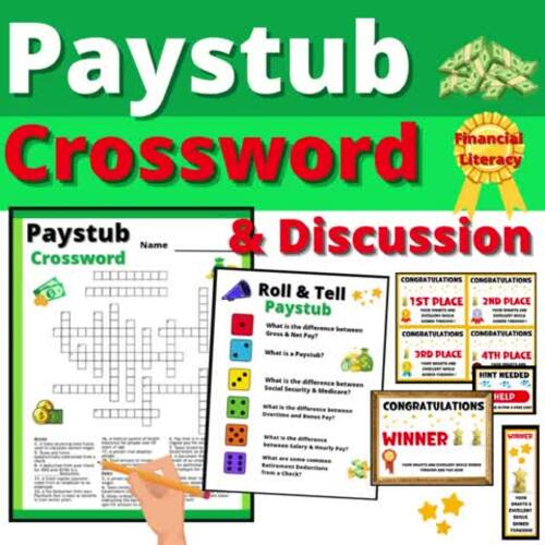 Paystub Crossword Puzzle and Payroll Roll the Dice Discussion Activities