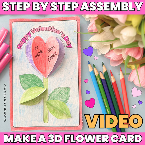 Preview of 3D Pop-Up Flower Card Assembly Video for Students | Valentine's Day Card Craft
