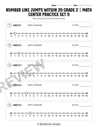 Number Line Jumps Within 20 Grade 2 | Math Center Practice Set 9