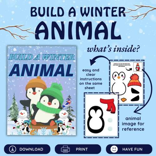 Build a Winter Animal Craft | Cut & Paste Winter Crafts | Winter Activity