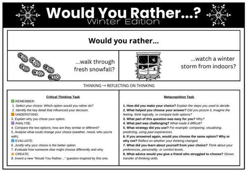 Winter Would you Rather...In vs Out (No Prep, Critical Thinking ...