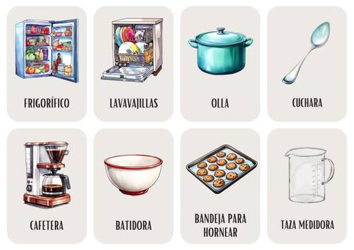 32 English-Spanish Flashcards | Kitchen items by CendulkaCreations