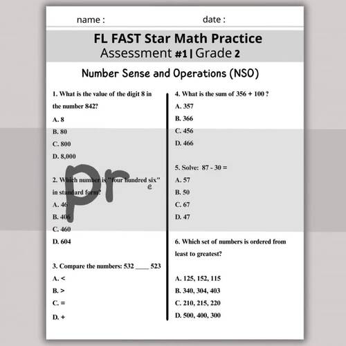 FL FAST RENAISSANCE Star Math Practice Assessment #1 | Grade 2 -Test Prep