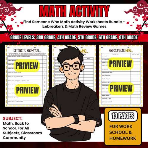 Find Someone Math Activity Worksheets - Icebreakers & Math Review Games