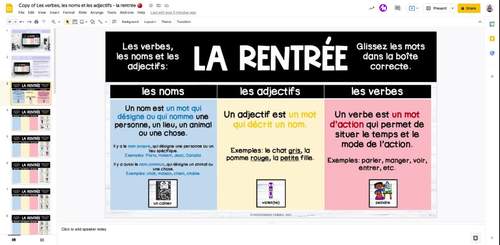 La Rentree Les Verbes Les Noms Et Les Adjectifs Distance Learning