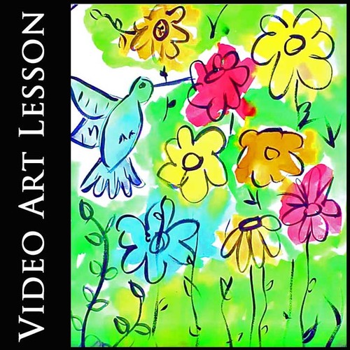 Preview of HUMMINGBIRD & SPRING FLOWERS GARDEN Art Lesson | Easy Painting Project