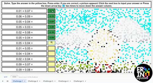 Adding Decimals Pixel Art Math Review on Google Sheets for Mother Goose Day
