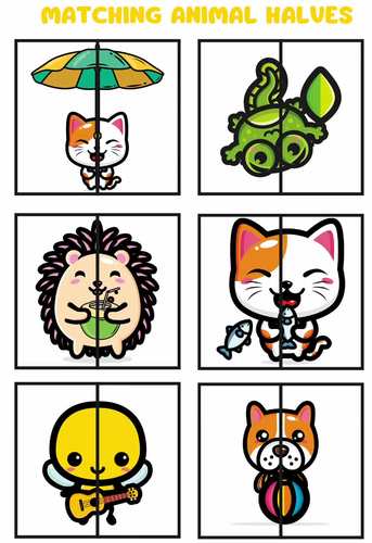 Matching animal halves printable activity for toddlers, language ...