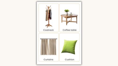 Home Furniture and Objects Real Photo Flashcards – 52 Vocabulary Cards