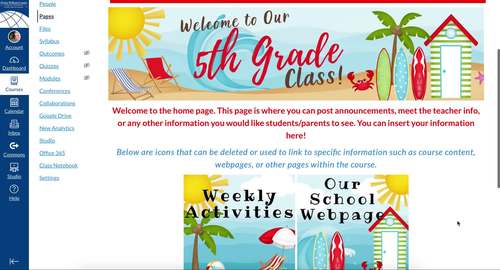Canvas/Schoology/Online Course Template Beach Theme TpT