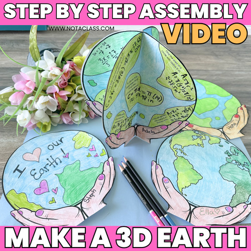 Preview of 3D Earth Assembly Video for Students, Earth Day Bulletin Board Math Craft Idea