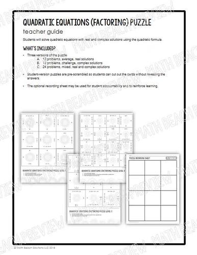 Quadratic Formula Puzzle Activity by Math Beach Solutions | TpT