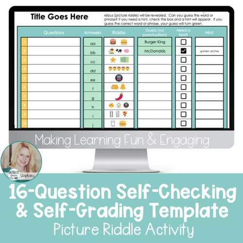 Editable Picture Riddle Template Self-Checking Digital Resource ...