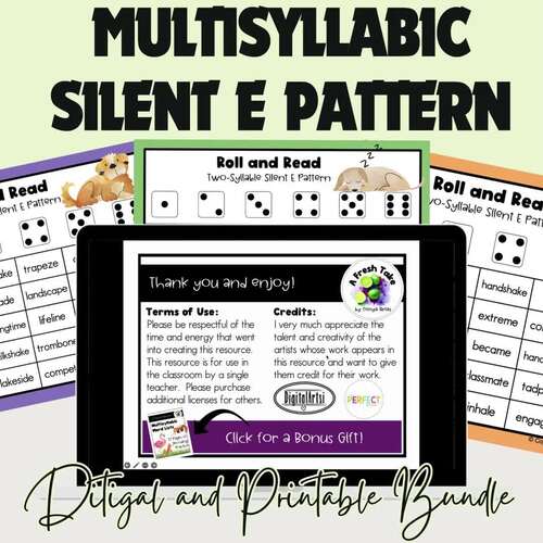 Roll & Read Multisyllabic 2 Syllable Silent E Words Sentences Digital ...