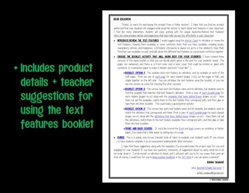 Identifying Text Features - Text Features Booklet