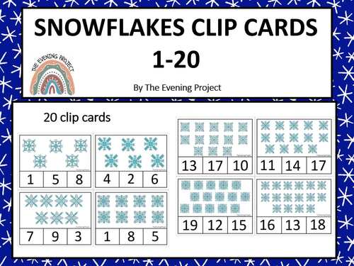 SNOWFLAKES CLIP CARDS 1-20 FOR SPECIAL EDUCATION AND EARLY LEARNERS