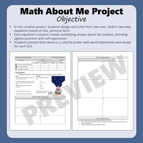 Math About Me Project | Solving Equations Algebra Rich Task Bulletin ...
