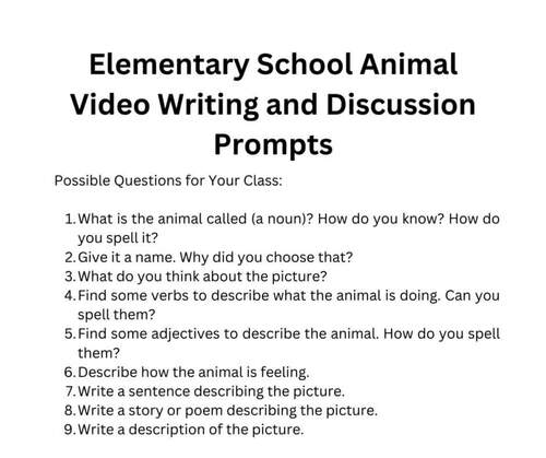 Preview of Animal Video Writing and Discussion Prompts for Elementary School