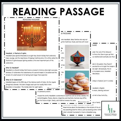 DIGITAL Hanukkah Reading Comprehension Activity Passage | No Prep ...