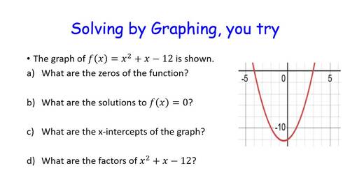 Quadratics.2 Solve by Factors, Graphs and Tables with guided video ...