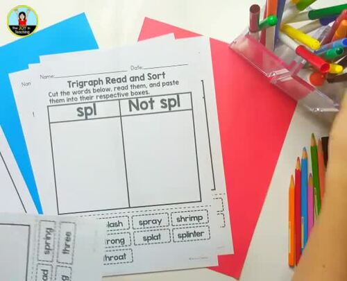 Three Letter Blends Cut and Paste Activity | Trigraphs Practice | TPT