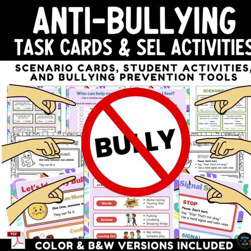 Anti-Bullying Task Cards, Lessons & Activities | SEL Classroom Kit | No ...