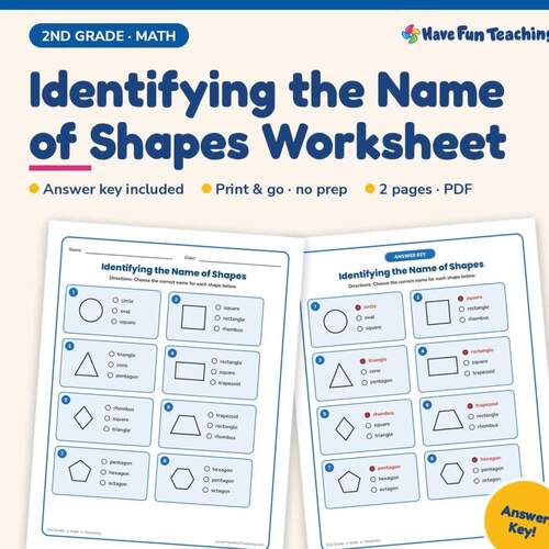 Identifying the Name of Shapes Worksheet | 2nd Grade Geometry Practice