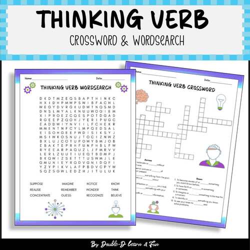 Thinking Verb Crossword Wordsearch 3 5 BackToSchool March Morning Work