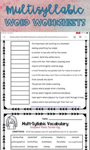 Multisyllabic Word Lists & Worksheets for 4th Grade Vocabulary Intervention