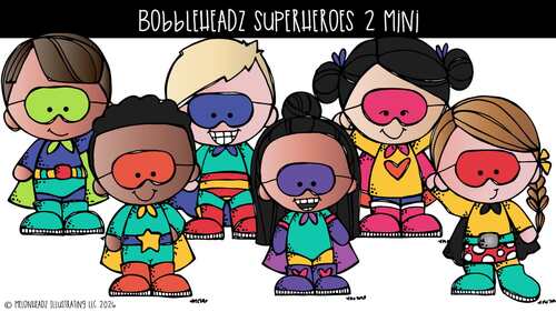 Bobbleheadz 2 clip art, Superheroes Mini by Melonheadz Clipart | TPT