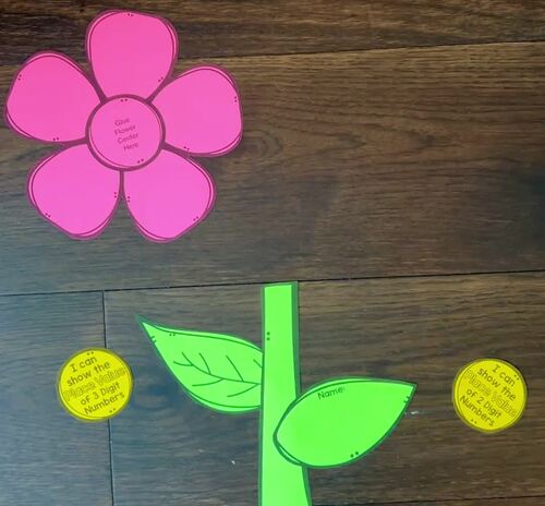 Spring Place Value Flower Math Craft 2 and 3 Digit Numbers