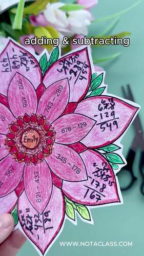 4th Grade Spring Math Flower Craft Addition & Subtraction Practice ...