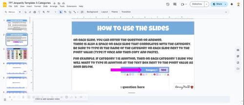 Jeopardy Template: 5 Categories (Google Slides) Prelinked & Editable!