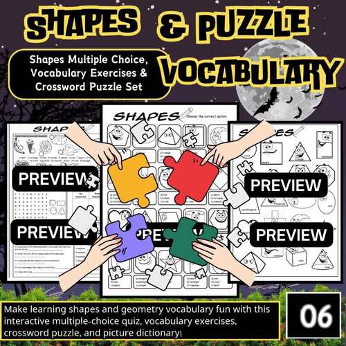 Shapes Multiple Choice Vocabulary Exercises Crossword Puzzle Set