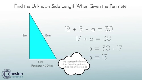 Preview of Find the Unknown Side Length When Given the Perimeter