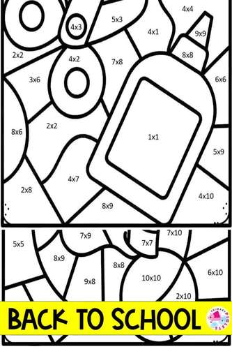 Back to School Color by Number Multiplication Facts by Primary Piglets