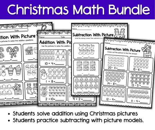 Christmas Math Bundle: Crack the Code | Picture Addition & Subtraction ...
