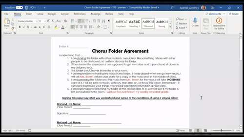 Chorus Folder Agreement Editable by Chorus with Caroline TPT