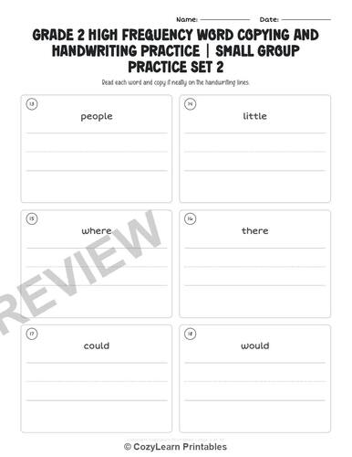 Grade 2 High Frequency word Copying and Handwriting Practice | TPT