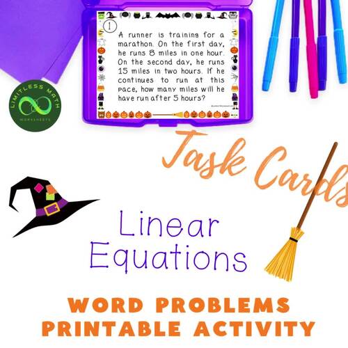 Halloween Task Cards Linear Equations Word Problems TPT