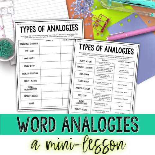 Types of Word Analogies Vocabulary Mini-Lesson & Task Cards by Hey Natayle